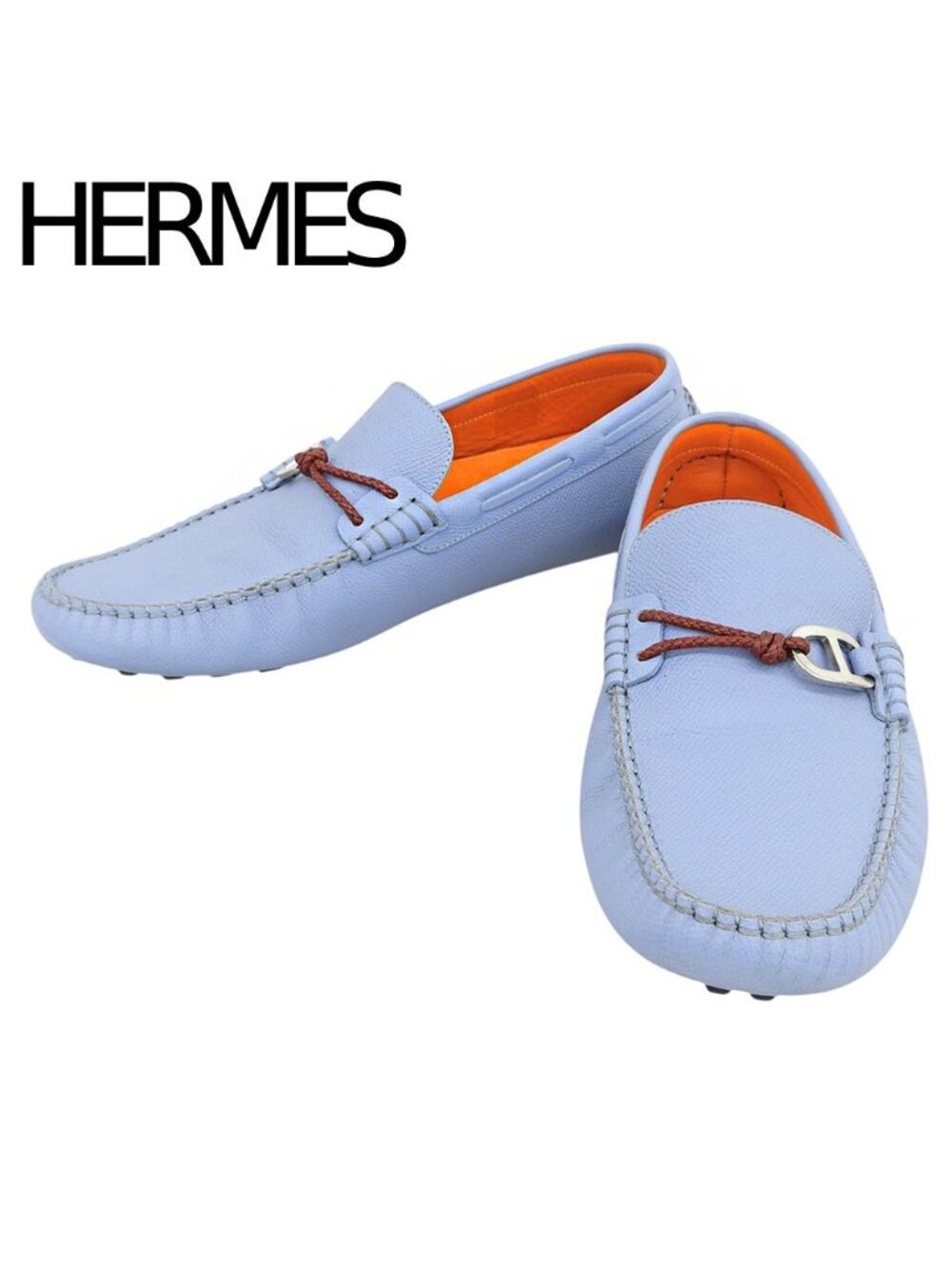 Hermes Moccasins Alessandro Driving Shoes Loafers Light Blue